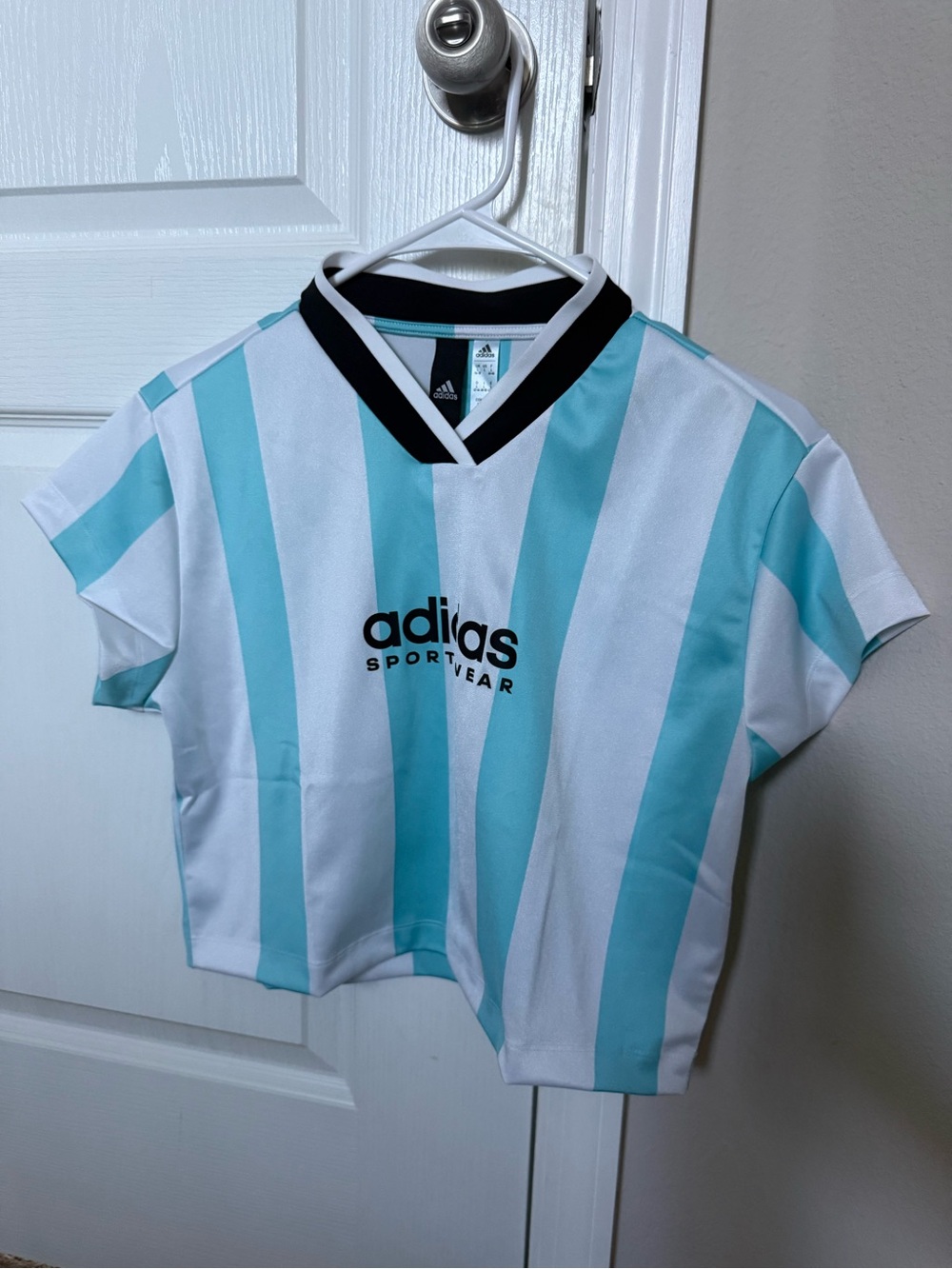 Adidas Tiro Cut Striped Crop Jersey Blue White Size L